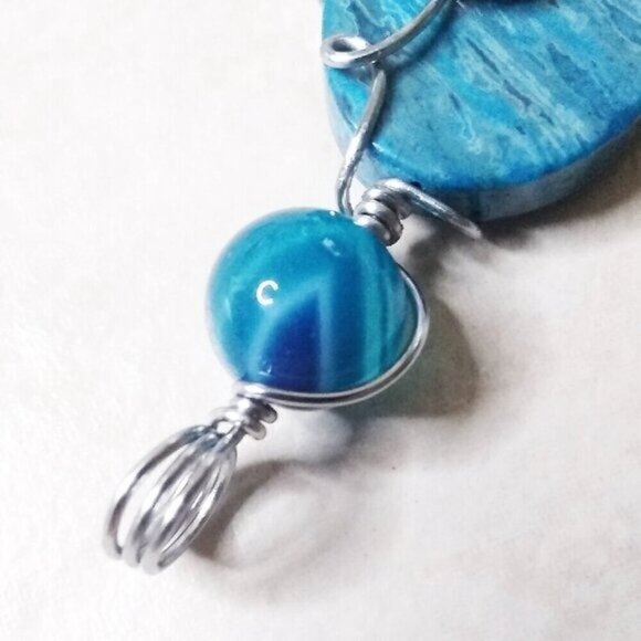 Blue Crazy Lace Agate & Banded Blue Agate ~ Wire Wrapped! Stacked Stone Pendant - Picture 8 of 10